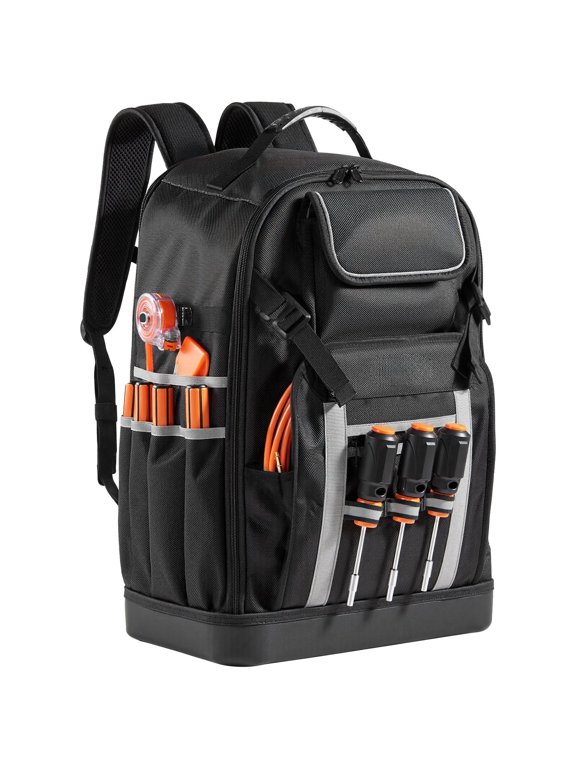Tool Backpack, 56 Pockets, Heavy-Duty Tool Storage Organizer, Molded Base, Electrician Jobsite Backpack (Tools are Not Included)