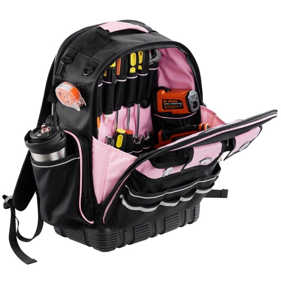 Tool Backpack, 56 Pockets, Heavy-duty Tools Storage Organizer Work Bags Backpack with Laptop Compartment & Molded Base, Electrician Jobsite Backpack for Electrician, Repairman, and HVAC Techs