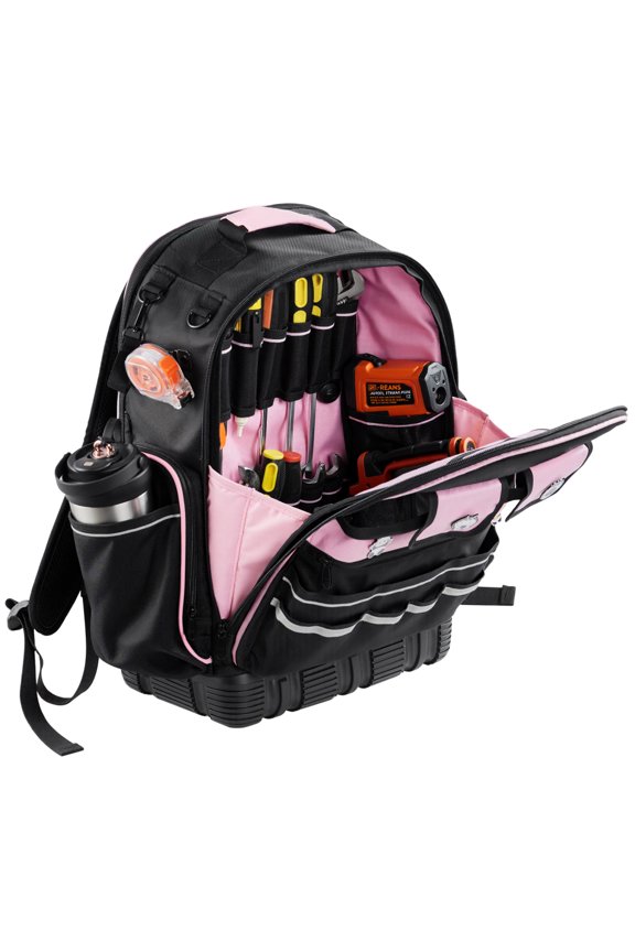Tool Backpack, 56 Pockets, Heavy-duty Tools Storage Organizer Work Bags Backpack with Laptop Compartment & Molded Base, Electrician Jobsite Backpack for Electrician, Repairman, and HVAC Techs