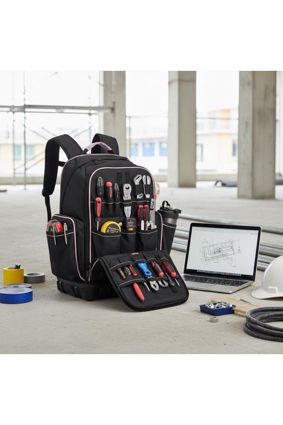 Tool Backpack, 56 Pockets, Laptop Compartment, Molded Base, Electrician Jobsite Use