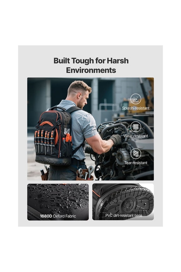 Tool Backpack,65 Pockets,Heavy-duty Tools Storage Organizer Work Bags with Laptop Compartment&Molded Base,Electrician Jobsite Backpack for Electrician,Repairman,and HVAC Techs