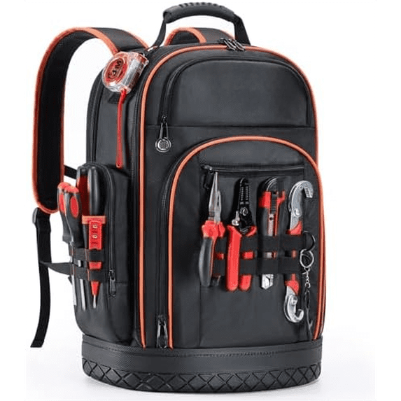backpack tools laptop Klein 62805BPTECH 28-Pocket Tool Bag, Tradesman Pro Extra-Large Tech Tool Backpack with Molded Bottom, Charging Port 45 Pockets for Organization Heavy Duty Tool Backpack