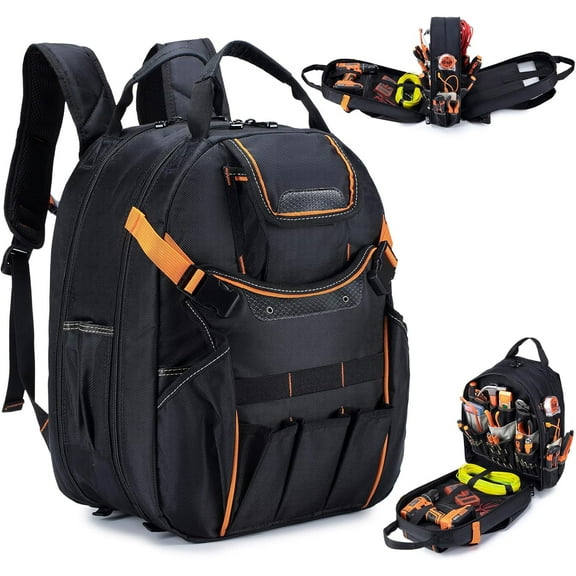 Tool Backpack Heavy Duty for Men, 45-Pockets Organizer Bags with Laptop Compartment,Durable Tool Carrier with Charging Port for Eelectrician Construction Mechanic Work,