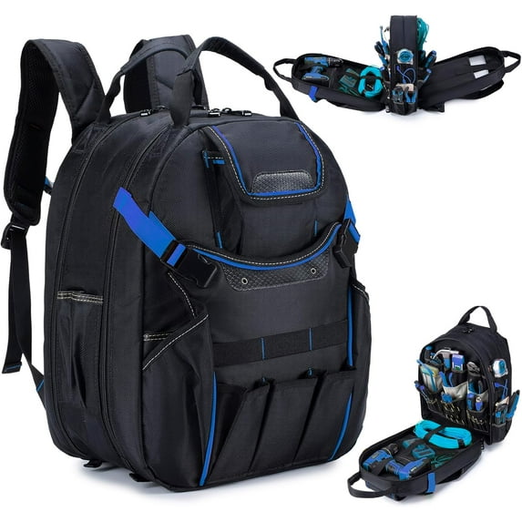 Tool Backpack Heavy Duty for Men, 45-Pockets Organizer Bags with Laptop Compartment,Durable Tool Carrier with Charging Port for Eelectrician Construction Mechanic Work,
