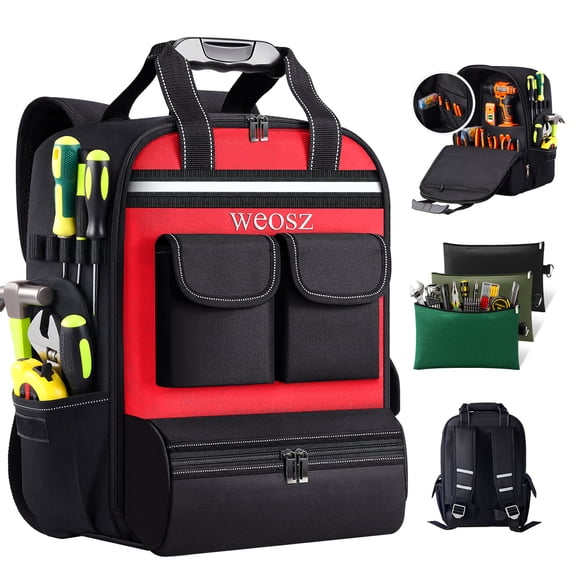 Tool Backpack for Men 18 Inch Heavy Duty Waterproof Multiple Pockets Tool Bag Organizer with Shoulder for Electrician Mechanics HVAC Engineer