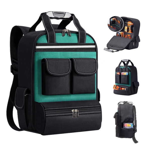 Tool Backpack for Men 18 Inch Heavy Duty Waterproof Multiple Pockets Tool Bag Organizer with Shoulder for Electrician Mechanics HVAC Engineer