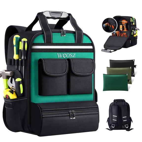 Tool Backpack for Men 18 Inch Heavy Duty Waterproof Multiple Pockets Tool Bag Organizer with Shoulder for Electrician Mechanics HVAC Engineer