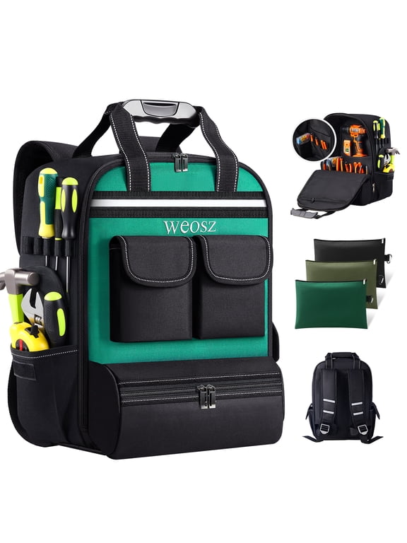 Tool Backpack for Men 18 Inch Heavy Duty Waterproof Multiple Pockets Tool Bag Organizer with Shoulder for Electrician Mechanics HVAC Engineer