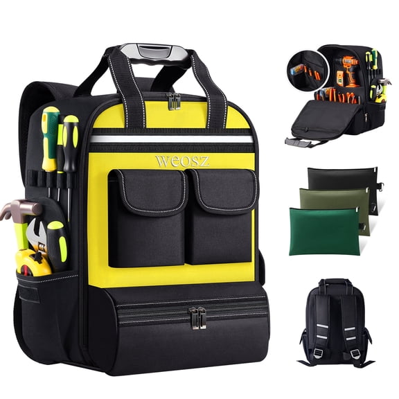 Tool Backpack for Men 18 Inch Heavy Duty Waterproof Multiple Pockets Tool Bag Organizer with Shoulder for Electrician Mechanics HVAC Engineer
