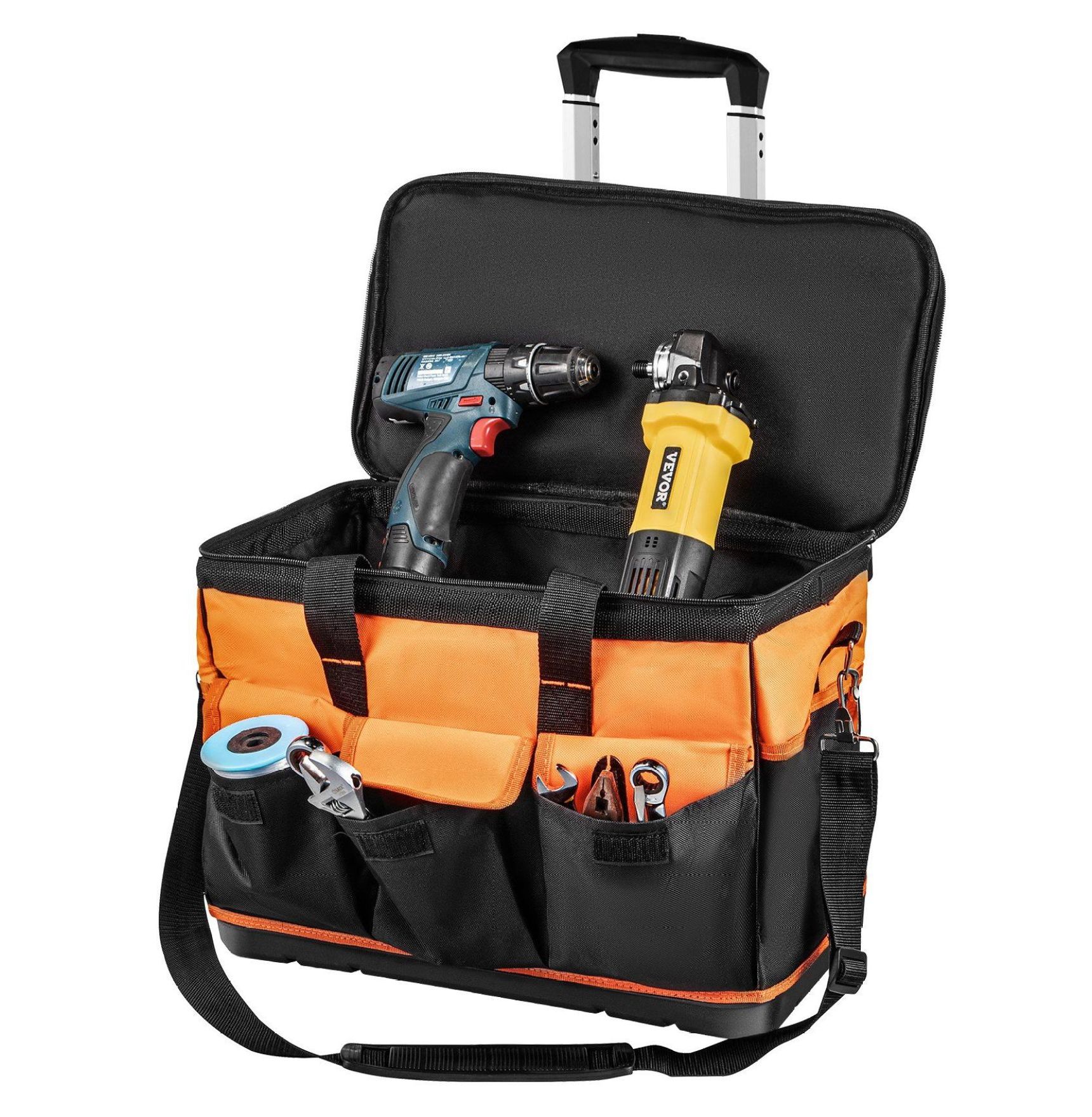 Tool Bag 20-inch 17 Pockets Rolling Tool Bag with Two 2.56in Wheels ...