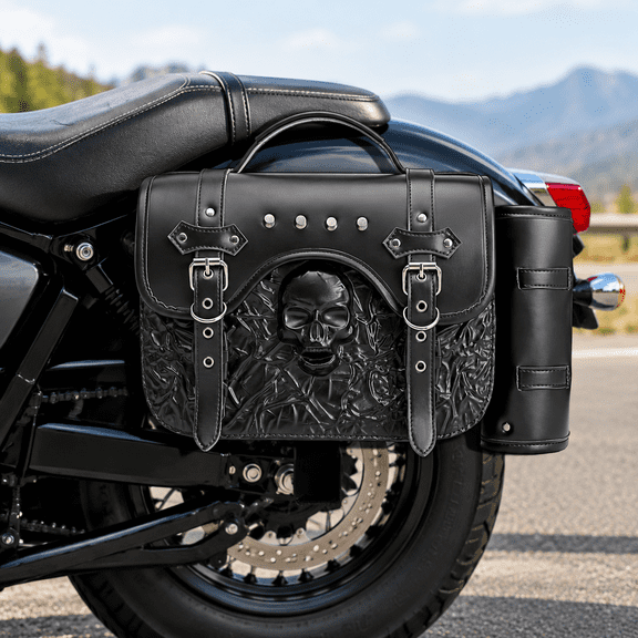 Tool Bag 3D Embossed PU Leather Saddlebag with Handlebar Roll Universal Waterproof Side Bags