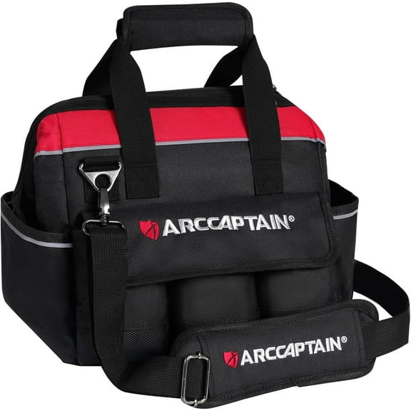 Tool Bag, ARCCAPTAIN Heavy Duty Tool Bags, Waterproof Wide Mouth Tote Bag for Tool Organizer & Storage, with Adjustable Shoulder Strap, Black