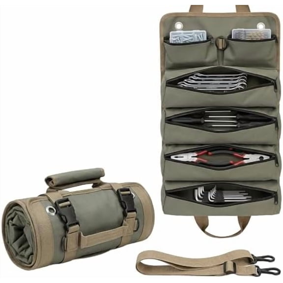 Tool Bag for Hand Tools: 6 Zipper Pockets Keep Tools Sorted - Hang-Open Access on Hooks/Pegboard - Heavy-Duty Garage Organizer for Homeowner DIY Repairs$$Tools