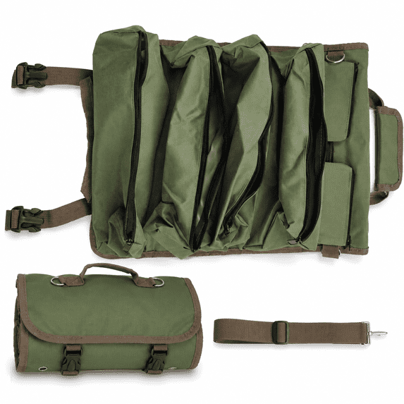 Tool Bag Heavy Duty Tool Roll up Bag Tool Organizer Portable Tool Storage with 6 Tool Pouches Father’s Day Dad Gifts Green