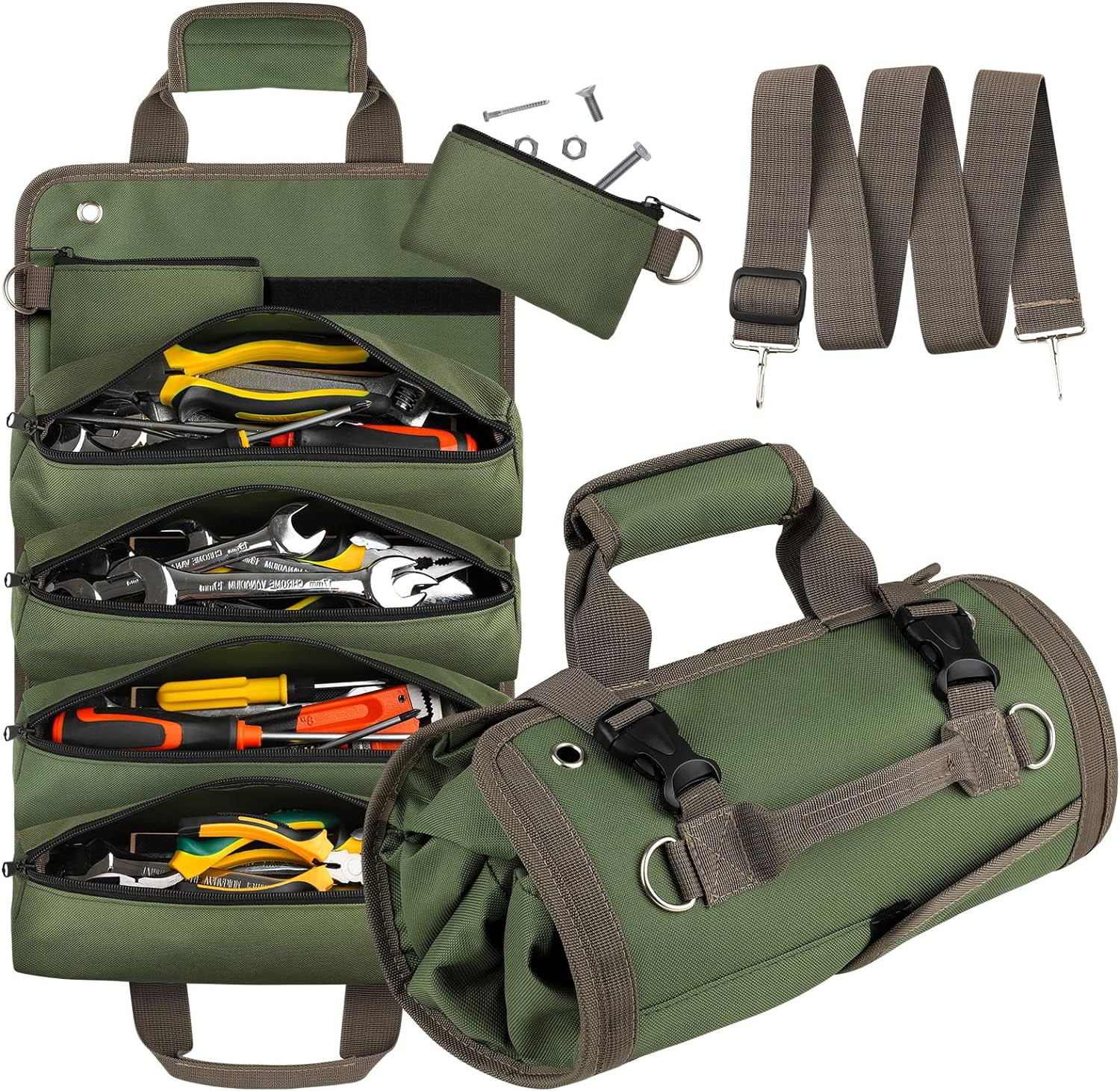 Heavy Duty Tool Bag Roll Up Detachable Zipper Pouch Ideal for Electricians Mechanics Dad s Gift Green Walmart