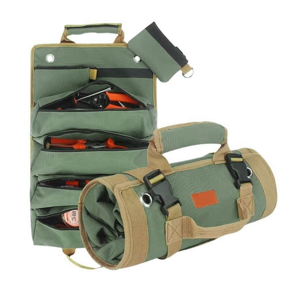Tool Bag Roll Up, UUP Heavy Duty Rolled Empty Tool Storage Organization, Portable Foldable Rollup Organizer with 2 Small Pouches, Rollable Carrying Toolbag, Dad Men Mechanic Birthday Gifts