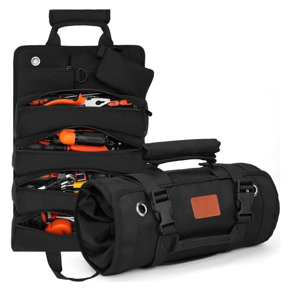 Tool Bag Roll Up, UUP Heavy Duty Rolled Empty Tool Storage Organization, Portable Foldable Rollup Organizer with 2 Small Pouches, Rollable Carrying Toolbag, Dad Men Mechanic Birthday Gifts