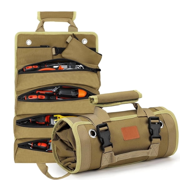Tool Bag Roll Up, UUP Heavy Duty Rolled Empty Tool Storage Organization, Portable Foldable Rollup Organizer with 2 Small Pouches, Rollable Carrying Toolbag, Dad Men Mechanic Birthday Gifts