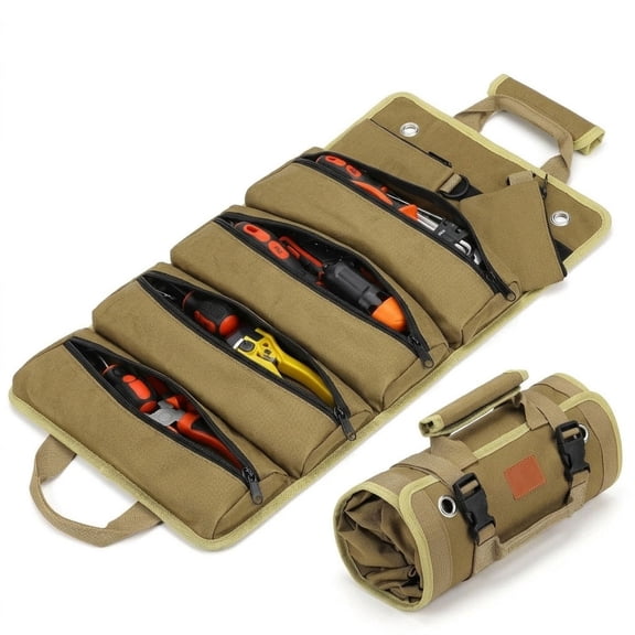 Tool Bag Roll Up, UUP Heavy Duty Rolled Empty Tool Storage Organization, Portable Foldable Rollup Organizer with 2 Small Pouches, Rollable Carrying Toolbag, Dad Men Mechanic Birthday Gifts