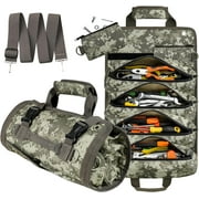 Tool Bag Roll Up, UUP Heavy Duty Tool Organizer for Men Women, Portable Tool Storage Box with 2 Detachable Zipper Pouch, Compact Small Carrier Bag for Electrician Mechanic, Father Day Dad Gifts, Green
