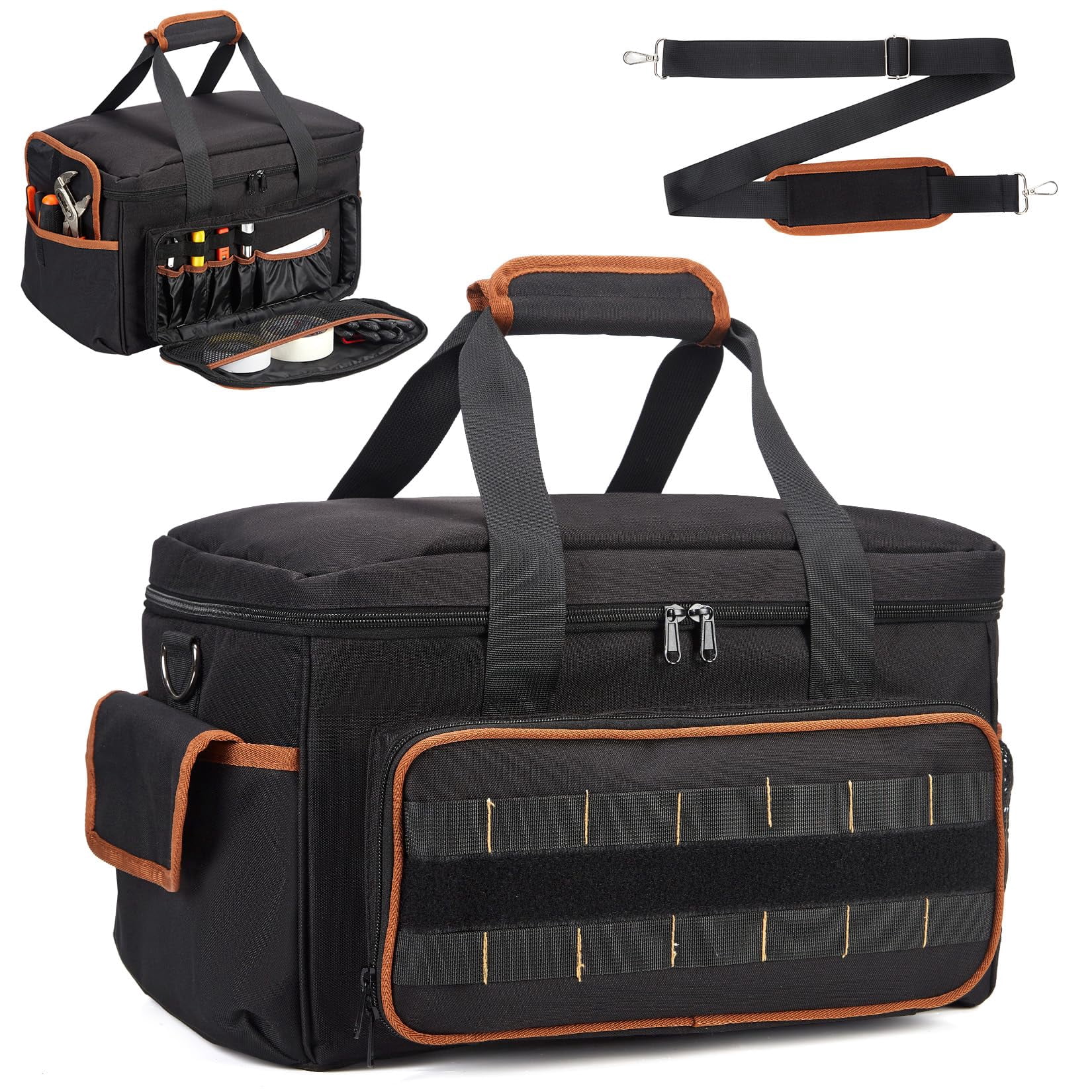 Tool Bag for Men Heavy Duty 17 Inch, Oxford Fabric Tool Tote with Multiple Pockets, Wide Mouth Opening, Adjustable Shoulder Strap, Organizer