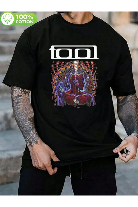 Tool Band Psychedelic Human Anatomy Art T-Shirt - Vibrant Red & Black Print, Comfortable 100% Cotton Crew Neck Tee for All Seasons,