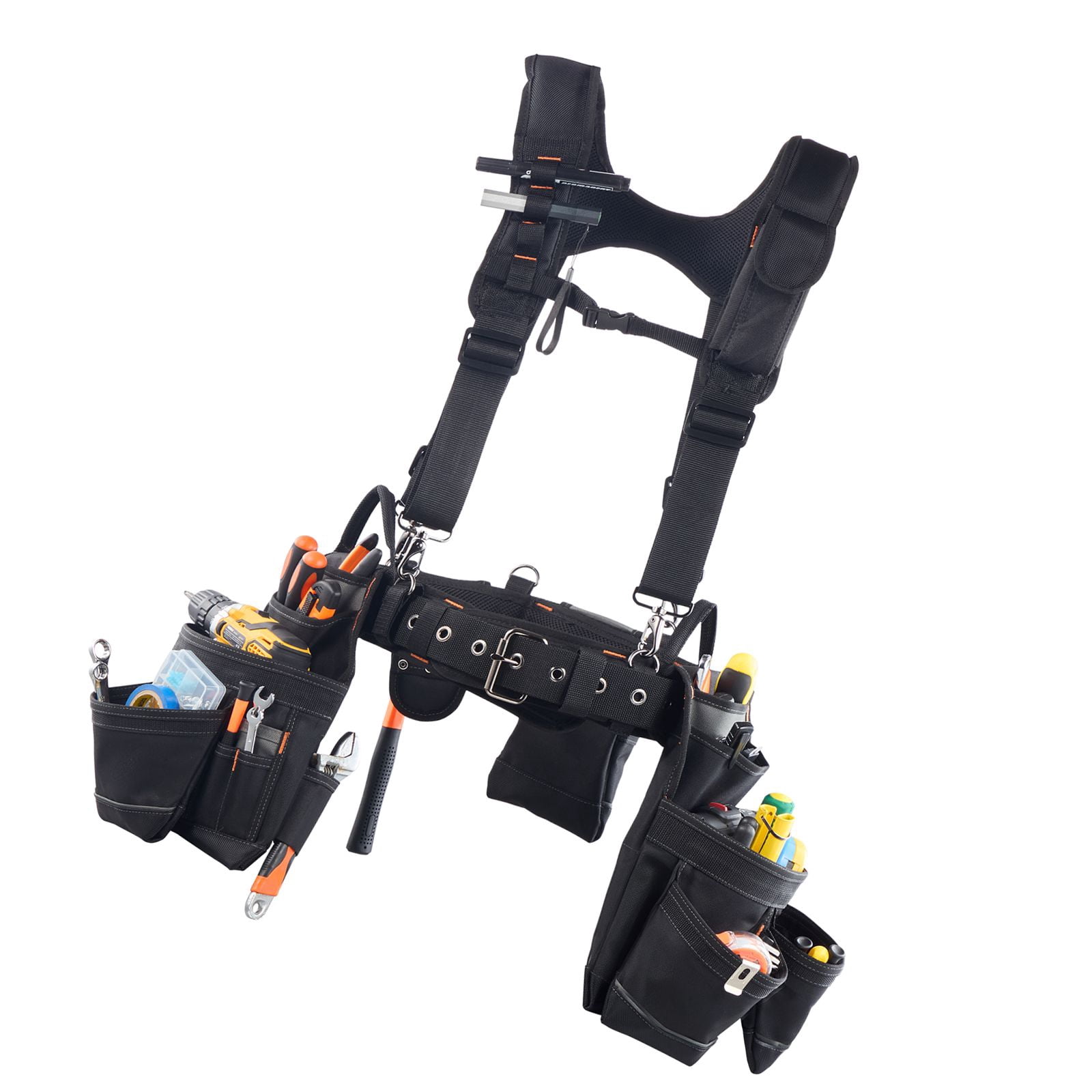 Tool Belt 19-Pockets 600D Polyester Adjustable Waist 31-51 Inch for Carpentry Construction