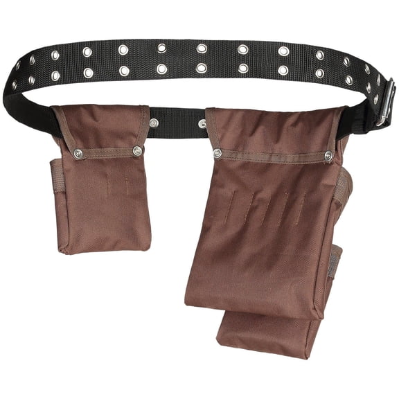 Tool Belt, Adjusts from 29 Inches to 54 Inches, Polyester Heavy Duty Tool Pouch Bag, Detachable Tool Bag for Electrician, Carpenter, Handyman, Woodworker, Construction, Framer, Brown