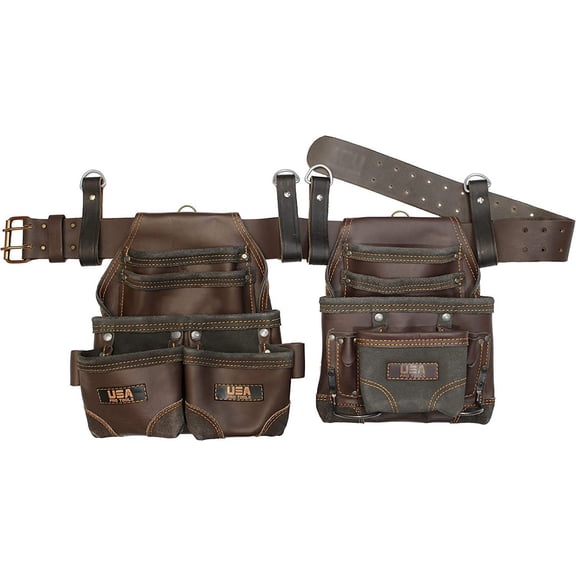 Tool Belt | Leather Tool Rig for Carpenters, Framers, Electricians, Constructors, and Handyman | Adjustable Tool Pouches.
