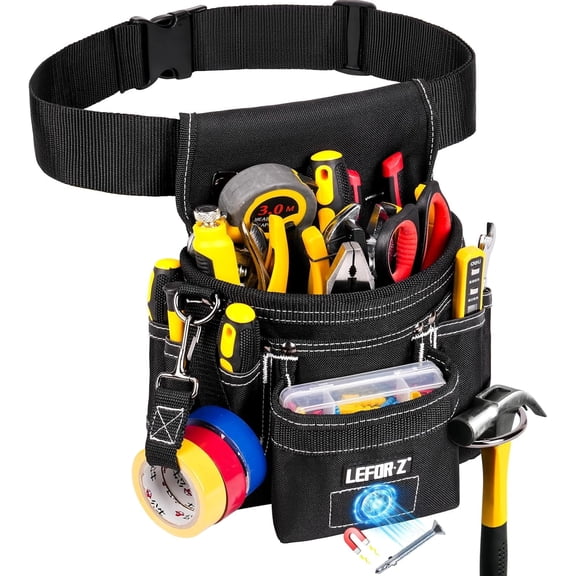 Tool Belt,Magnetic Tool Pouch,14-Pockets Tool Belts for Men,Detachable & Adjustable Tool Pouch belt for Electrician,Carpenter,Construction,Work Apron,Utility Belt,Black