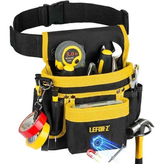 Tool Belt,Magnetic Tool Pouch,14-Pockets Tool Belts for Men,Detachable & Adjustable Tool Pouch belt for Electrician,Carpenter,Construction,Work Apron,Utility Belt,Black-Yellow