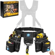 LEFOR Z Heavy Duty Utility Work Belt,27 Pockets Magnetic Detachable Pouch with 4 D-Rings,Brown,for Electrician Carpenter Construction Work