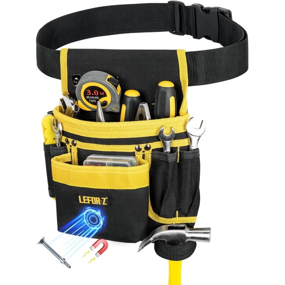 Tool Belt,Magnetic Tool Pouch,27-Pockets Heavy Duty Tool Belts for Men with 4 D-Rings,Detachable Tool Pouch Bag for Electrician,Carpenter,Construction,Utility Belt,Gifts for Men,Brown