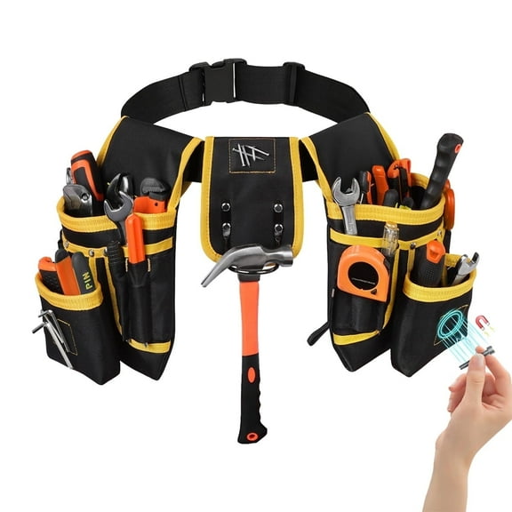 Tool Belt Magnetic Tool Pouch with 26 Pockets Heavy Duty Work Belt Tool Organizer Utility Waist Apron Drill Holder for Home DIY