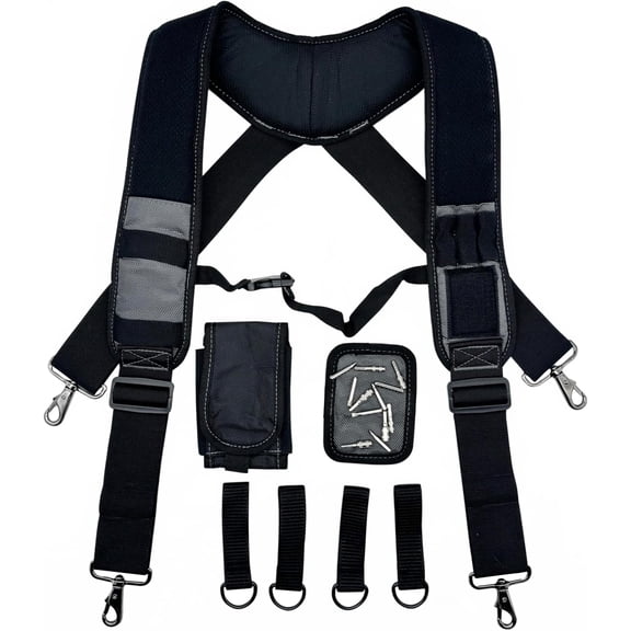 Tool Belt Suspenders for Work Heavy Duty Padded with Magnetic WristBand Attachment Loops Men