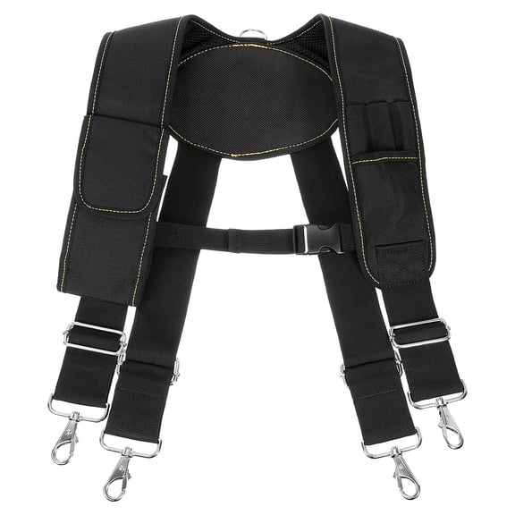 Tool Belt Suspenders with 4 Loops Magnetic Wristband Phone & Pencil Holder, Black/Red