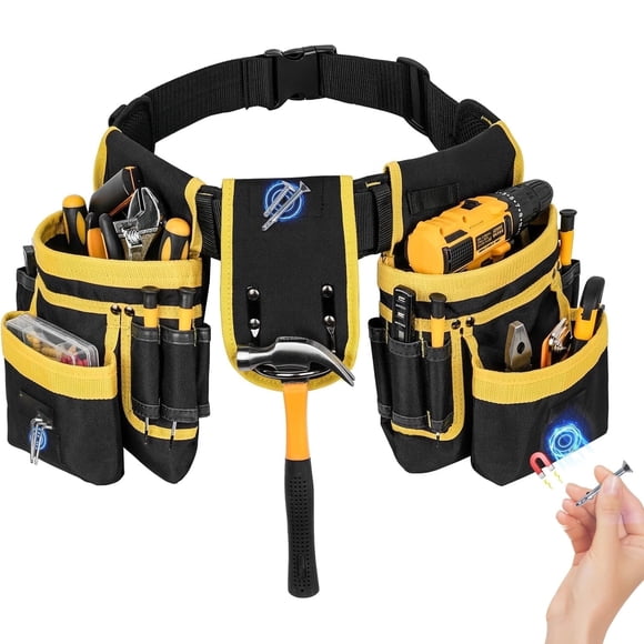 Tool Belt, Tool Pouch with 26 Pockets for Men, Heavy Duty Magnetic Tool Pouch Bag, Detachable Tool Bags for Electrician, Carpenter, Construction (Orange)