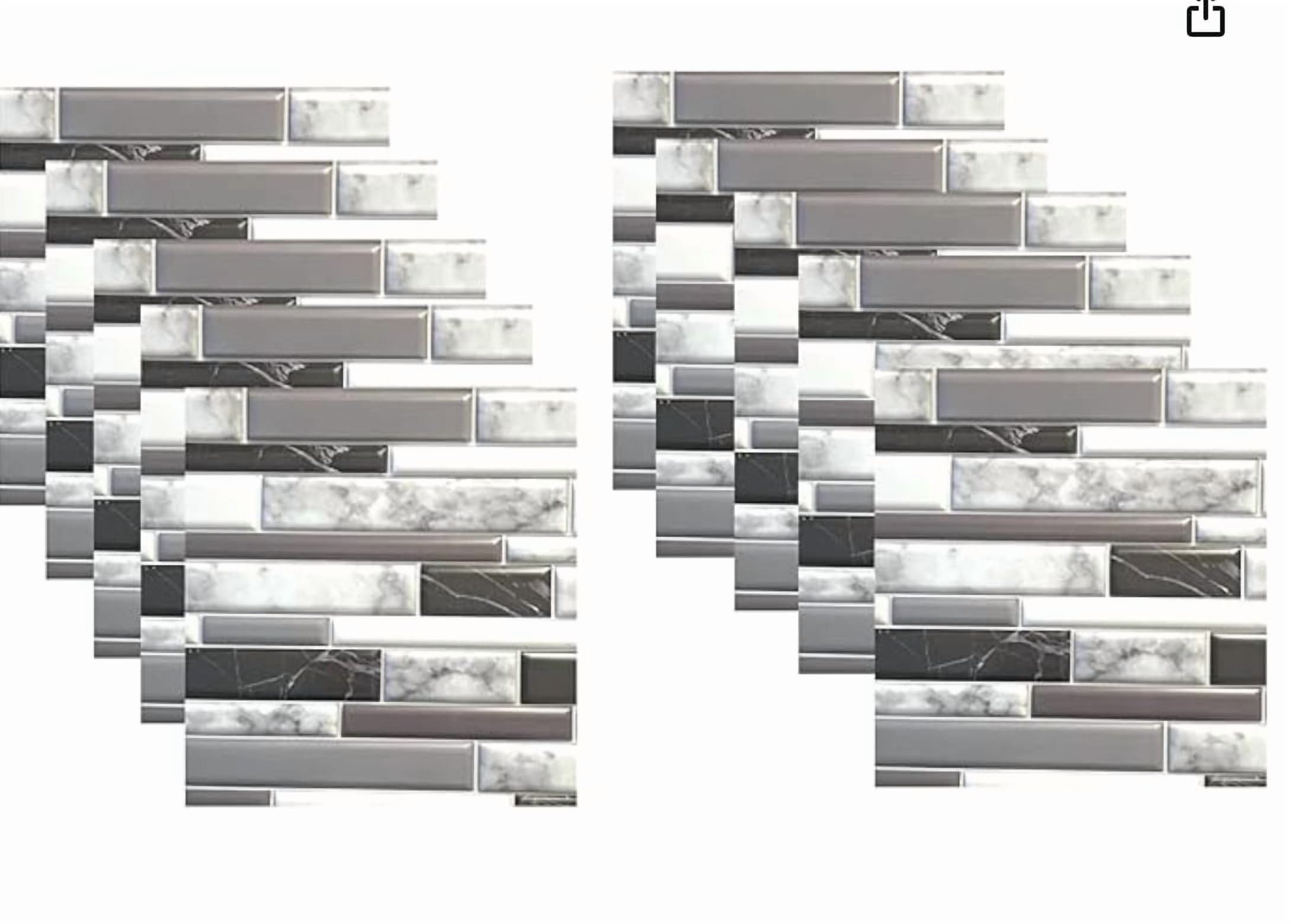 Tool Bench Mosaic Black and White Self-Adhesive Wall Tile, 12 x 12in Sheets (10 Pack)