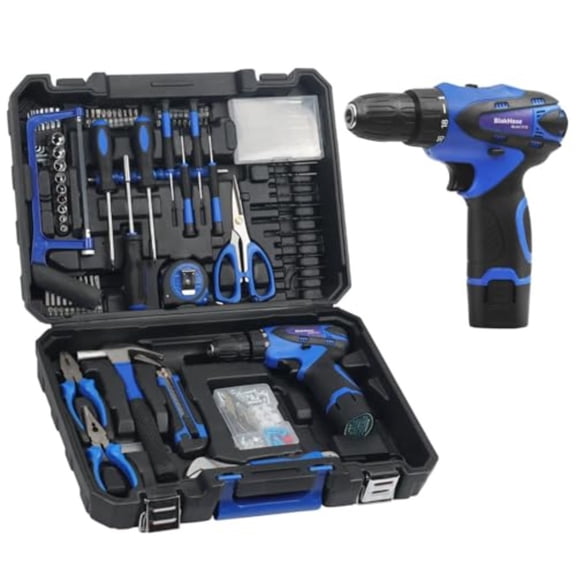 Tool Box-261-Piece Home Tool Kit with 12V Cordless Drill and Accessories Electric Power Drill Driver Tool Set for House Garage Garden Office DIY Repairs and Projects