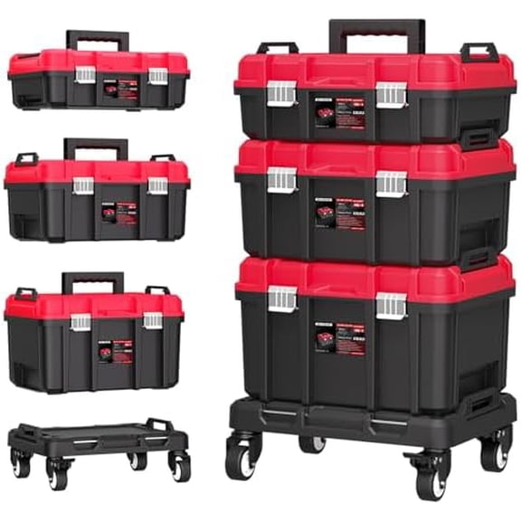 Tool Box,3 Tier Stackable Rolling Tool Box with Wheels,Connected Tool Organizer Box Storage System,Portable Lockable Toolbox on Wheels,17" Large Toolboxes for Home Repairs,Professional Work$$Tools