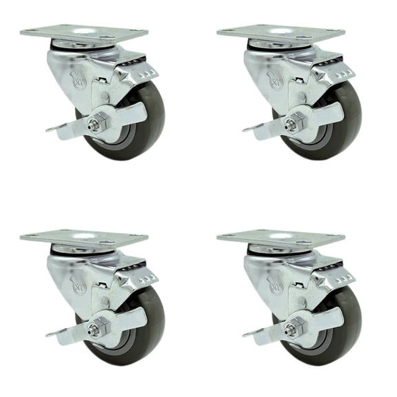 Tool Box Caster Wheel Set  3.5 Inch Gray Polyurethane Swivel Casters  SCC