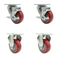 thumbnail image 1 of Tool Box Caster Wheel Set – 3.5 Inch Red Polyurethane Swivel Casters – SCC, 1 of 2
