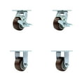 thumbnail image 1 of Tool Box Caster Wheel Set – 4 Inch Maroon Polyurethane Swivel Casters – SCC, 1 of 2