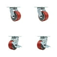 thumbnail image 1 of Tool Box Caster Wheel Set – 4 Inch Red Poly on Cast Iron Swivel Casters – SCC, 1 of 2