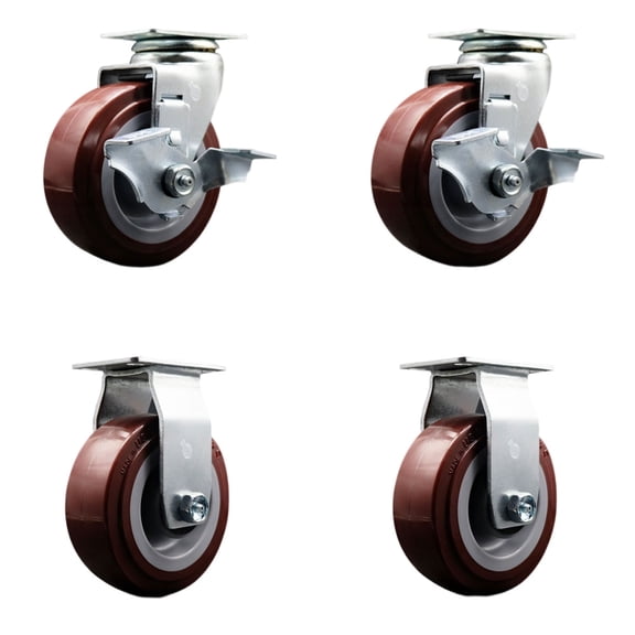 Tool Box Caster Wheel Set 5 Inch Maroon Polyurethane Swivel Casters SCC