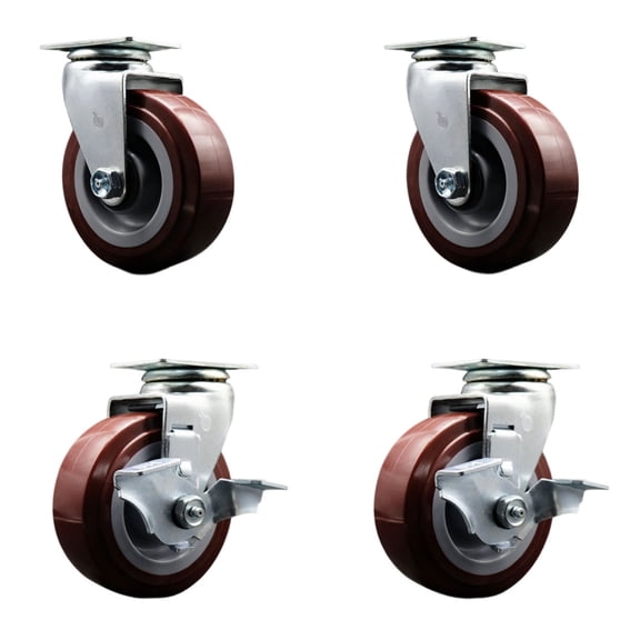 Tool Box Caster Wheel Set  5 Inch Maroon Polyurethane Swivel Casters  SCC