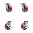 thumbnail image 1 of Tool Box Caster Wheel Set – 5 Inch Red Poly on Cast Iron Swivel Casters – SCC, 1 of 2