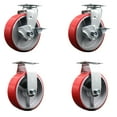 thumbnail image 1 of Tool Box Caster Wheel Set – 6 Inch Red Poly on Cast Iron Swivel Casters – SCC, 1 of 2
