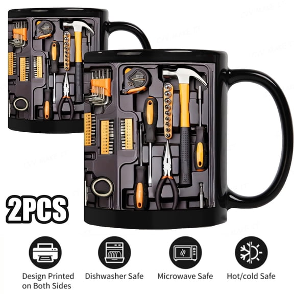Tool Box Coffee Mug Toolbox Mechanic Mug Unique Ceramic Cup Gift Coffee Cup Double-sided Design,2PCS