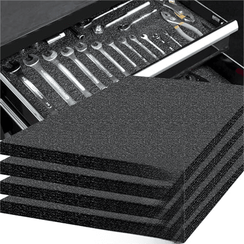 Tool Box Foam 22x18x1 inch 4Pack, Foam Inserts for Cases, Polyethylene Storage Sheets for Toolbox Hard Case, Tool Shadow Insert, Kaizen Organizer Sheet, Black$$Office